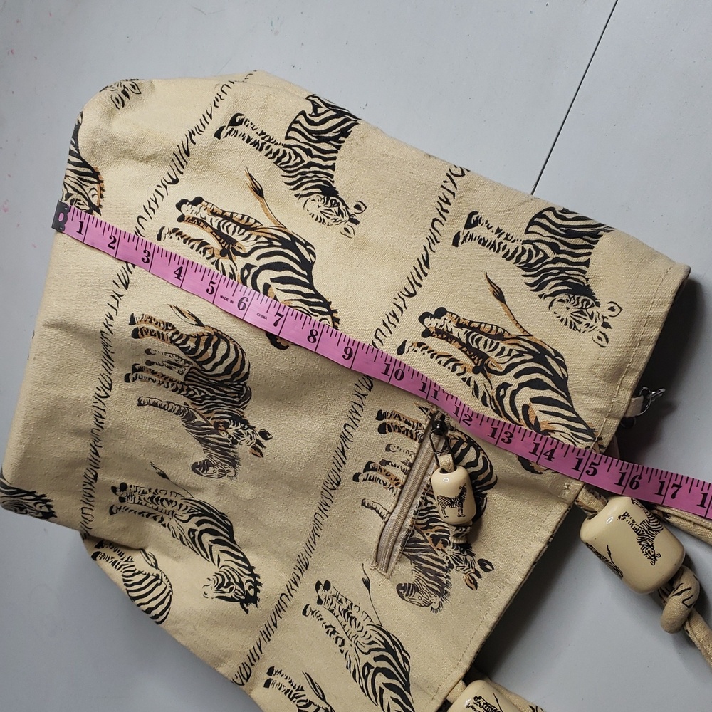 Zebra Novelty Print Canvas 100% Cotton Large Tote Bag Safari Beachy Vacation - Picture 12 of 16